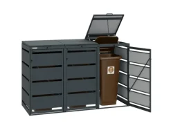 MBOX24 Classic Mülltonnenbox für 3 Mülltonnen (120L) aus Verzinktem Stahl 3er Metall Mülltonnenverkleidung in Anthrazit Robust & Wetterfest