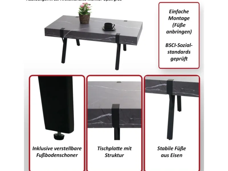 MCW Couchtisch L54 Marmor-Optik Grau