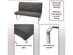 MCW Stühle^Esszimmer-Set G55Bank Küchenstuhl Stuhl Grau-Braun Bank 180cm