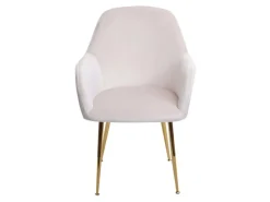 MCW Stühle^Esszimmerstuhl F18 6er-Set Samt Creme-Weiß Goldene Beine