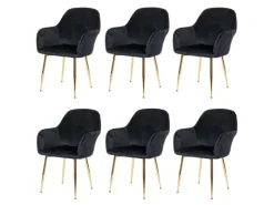 MCW Stühle^Esszimmerstuhl F18 6er-Set Samt Goldene Beine