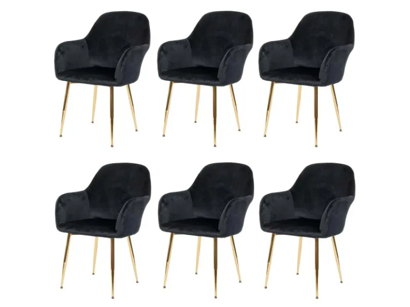 MCW Stühle^Esszimmerstuhl F18 6er-Set Samt Goldene Beine