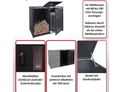 MCW Weitere Regale^Mülltonnenverkleidung E83-B Anthrazit Stahl 117x132x82cm