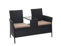MCW Poly-Rattan Sitzbank mit Tisch E24 Kissen Creme