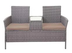 MCW Poly-Rattan Sitzbank mit Tisch E24 Kissen Creme