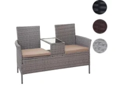 MCW Poly-Rattan Sitzbank mit Tisch E24 Kissen Creme
