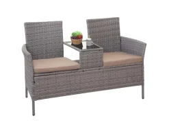 MCW Poly-Rattan Sitzbank mit Tisch E24 Kissen Creme