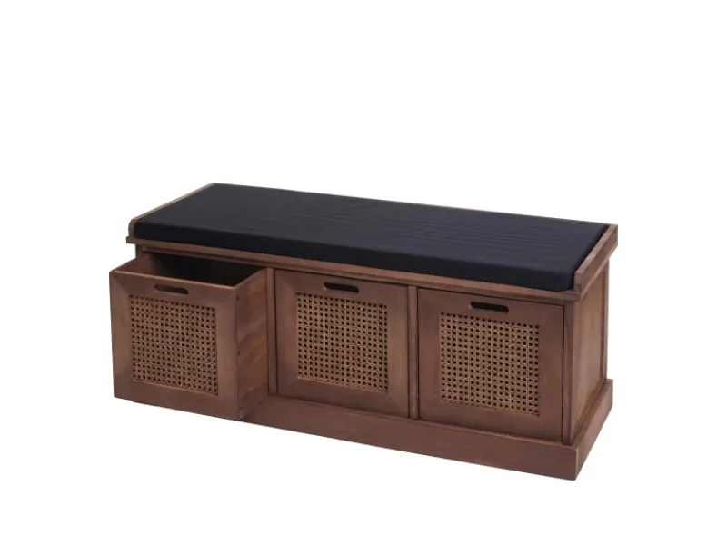 MCW Sitzbänke|Garderoben^Sitzbank J49 Aufbewahrungsboxen 47x110x40cm Polster Schwarz