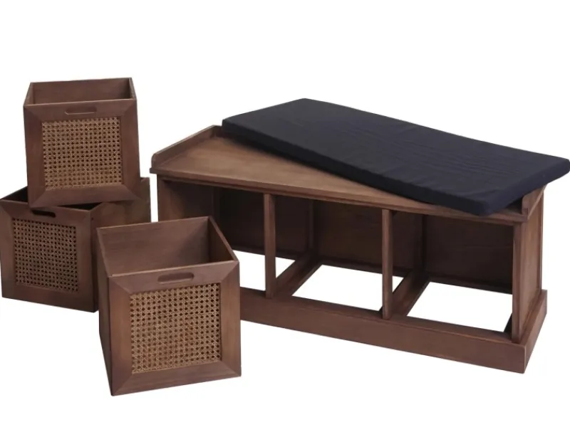 MCW Sitzbänke|Garderoben^Sitzbank J49 Aufbewahrungsboxen 47x110x40cm Polster Schwarz