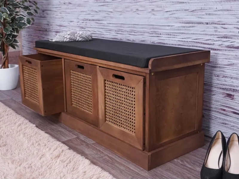 MCW Sitzbänke|Garderoben^Sitzbank J49 Aufbewahrungsboxen 47x110x40cm Polster Schwarz