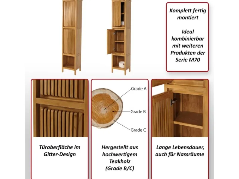 MCW Weitere Regale^Teak-Hochschrank M70 2 Türen 5 Fächer