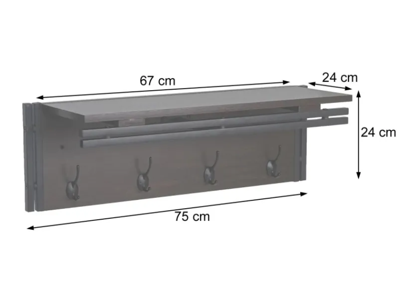 MCW Wandgarderobe A27 4 Haken 3D-Struktur