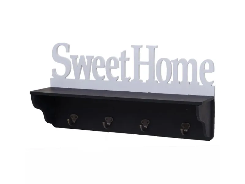 MCW Wandgarderobe D41 Sweet Home 4 Haken Schwarz/weiß