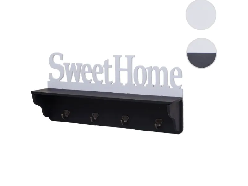 MCW Wandgarderobe D41 Sweet Home 4 Haken Schwarz/weiß