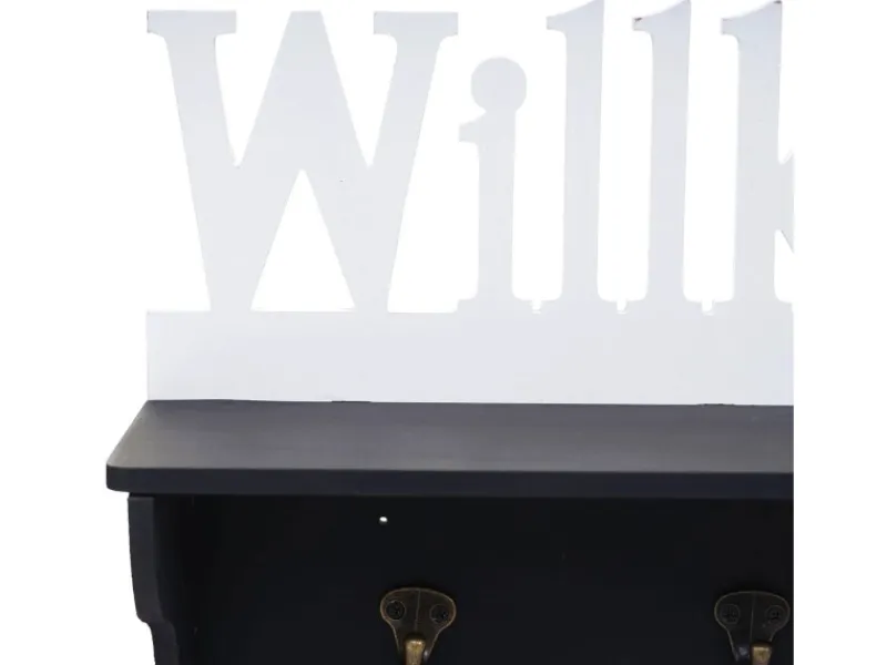 MCW Wandgarderobe D41 Willkommen 4 Haken Schwarz/weiß