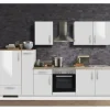 Weißlacke^Menke Küchenzeile White Premium 300 cm Lack Weiß Hochglanz-Asteiche Nachbildung