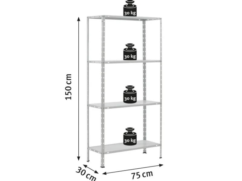 Schwerlastregal|Metallregale^Metall-Schraubregal Pulverbeschichtet 150 cm x 75 cm x 30 cm