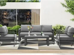 Kissen|Hocker^MeXo Gartenmöbel Set aus Aluminium Loungeset für 7 Personen
