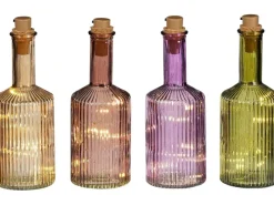 Mica Decorations Kerzen^Flasche Braun Grün Lila Hellbraun LED Ø 8 cm Farbsortiert