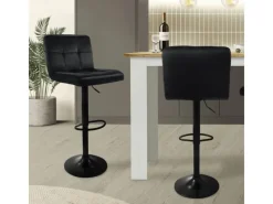 ML-Design Hocker^Barhocker 2Er Set aus Samt Schwarz Barstuhl mit Rückenlehne Fußstütze