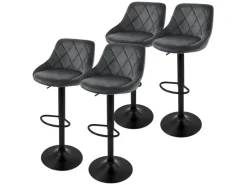 ML-Design Hocker^Barhocker 4Er Set aus Samt Grau mit Rückenlehne Drehbar