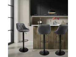 ML-Design Hocker^Barhocker 4Er Set aus Samt Grau mit Rückenlehne Drehbar