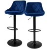 ML-Design Hocker^Barhocker 2Er Set aus Samt Blau Barstuhl mit Rückenlehne und Fußstütze