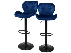 ML-Design Hocker^Barhocker 2Er Set aus Samt Blau mit Rückenlehne und Fußstütze
