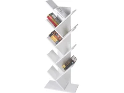 ML-Design Bücherregal mit 9 Ebenen in Baumform 50x25x140cm Weiß Holz Standregal