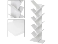 ML-Design Bücherregal mit 9 Ebenen in Baumform 50x25x140cm Weiß Holz Standregal