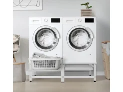ML-Design Regal Weiß^Doppel Waschmaschinen-Untergestell 2 Ausziehbaren Ablagen Weiß Stahl