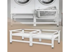 ML-Design Regal Weiß^Doppel Waschmaschinen-Untergestell 2 Ausziehbaren Ablagen Weiß Stahl