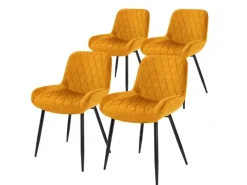 ML-Design Stühle^4Er Set Esszimmerstühle mit Rücken- und Armlehnen aus Samt Senfgelb