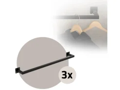 ML-Design Garderoben^3Er Set Kleiderstange Rechteck für die Wand T12cmxB90cm Schwarz U-Form