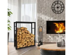 ML-Design Metallregale|Regale Schwarz^Kaminholzregal 80x100x25 cm Rechteckig Schwarz Metall Innen/Außen