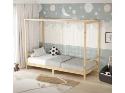 ML-Design Kinderbett Fußballtor 90x200 cm Natur Kiefernholz Massiv