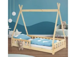ML-Design Bastelzubehör^Kinderbett Tipi 80x160cm Natur mit Rausfallschutz Lattenrost