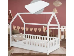 ML-Design Betten|Bettwäsche^Kinderbett 80x160 cm mit Matratze Rausfallschutz Dach