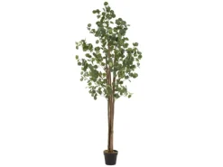 ML-Design Künstliche Eukalyptus 210cm Groß Kunstpflanze Naturholzstamm