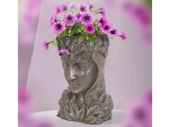 ML-Design Vasen^Pflanztopf Frauenkopf Figur 21x16x32 cm Bronze Kunstharz Innen Außen