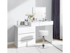 ML-Design Hocker^Schminkhocker Weiß Runder Sitzhocker 33cm Höhenverstellbarer aus Stahl