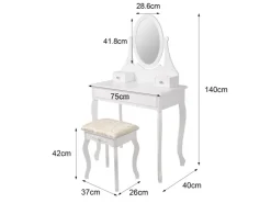 ML-Design Hocker^Schminktisch Weiß mit Spiegel Hocker 3 Schubladen 75x140x40 cm aus MDF