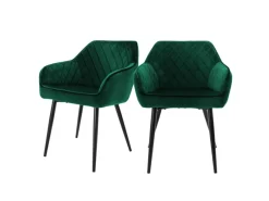 ML-Design Stühle^Set 2 Esszimmerstühle mit Armlehne und Rückenlehne Dunkelgrün aus Samt
