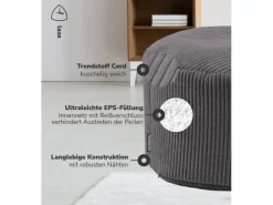 mokebo Kissen|Hocker^Pouf oder Sitzhocker aus Cord Der Faule Lenz Fußhocker in mit EPS-Perlen Füllung