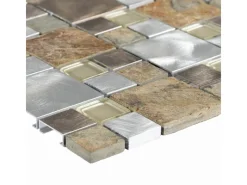 Mosaik^Mosaik Glas & Aluminium Silver Slate Beige Grey 30 cm x 30 cm