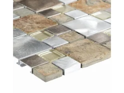 Mosaik^Mosaik Glas & Aluminium Silver Slate Beige Grey 30 cm x 30 cm