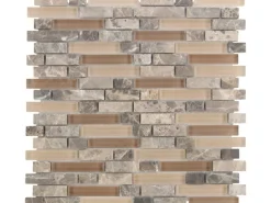 Mosaik^Mosaikmatte Glas & Stein Combi Castanho Line 29,8 cm x 30,4 cm