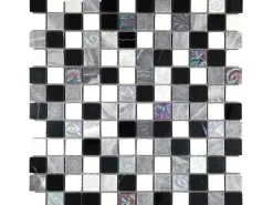 Mosaikmatte Glas Relief Schwarz Grau Weiß 30 cm x 30 cm