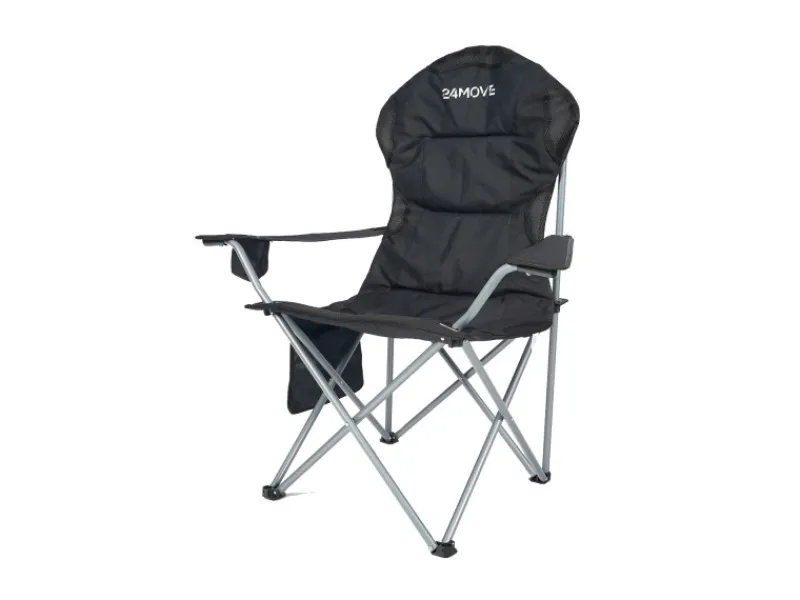 24Move Stühle^Campingstuhl faltbar Klappstuhl gepolstert inkl. Tragetasche - 150kg - schwarz