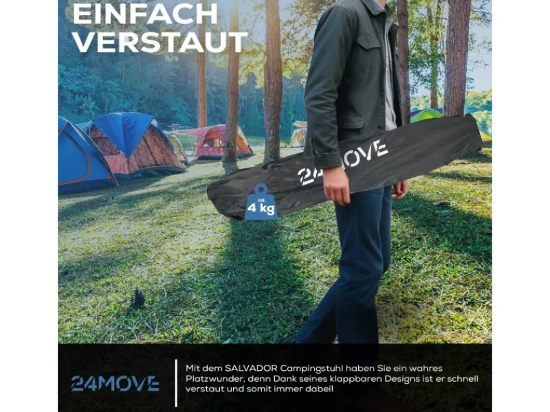 24Move Stühle^Campingstuhl faltbar Klappstuhl gepolstert inkl. Tragetasche - 150kg - schwarz